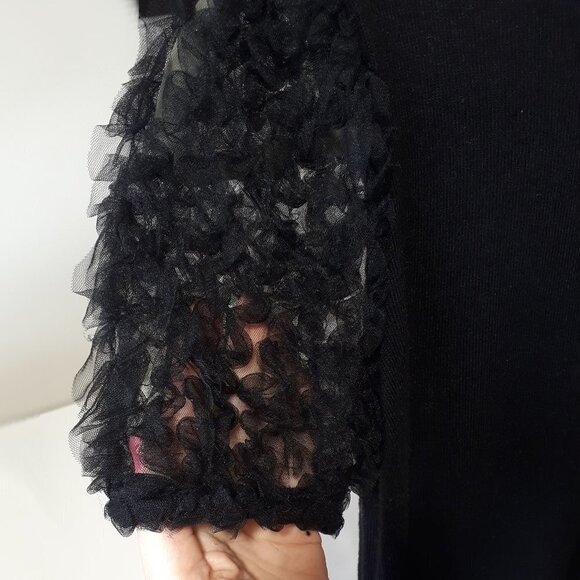 EUC Zara black tulle accented statement sleeve knit-like sweater top, S - Picture 12 of 13